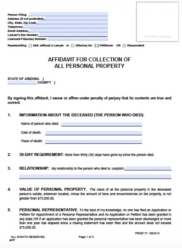 Free Arizona Small Estate Affidavit Form