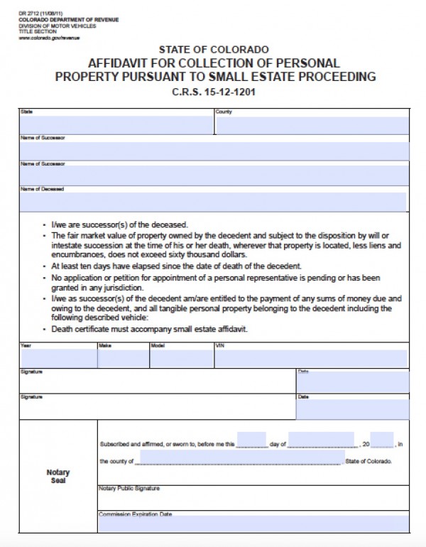Free Colorado Small Estate Affidavit Form