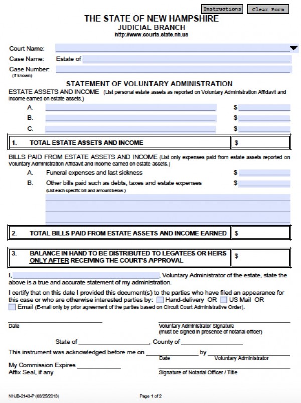 Free New Hampshire Small Estate Affidavit Form